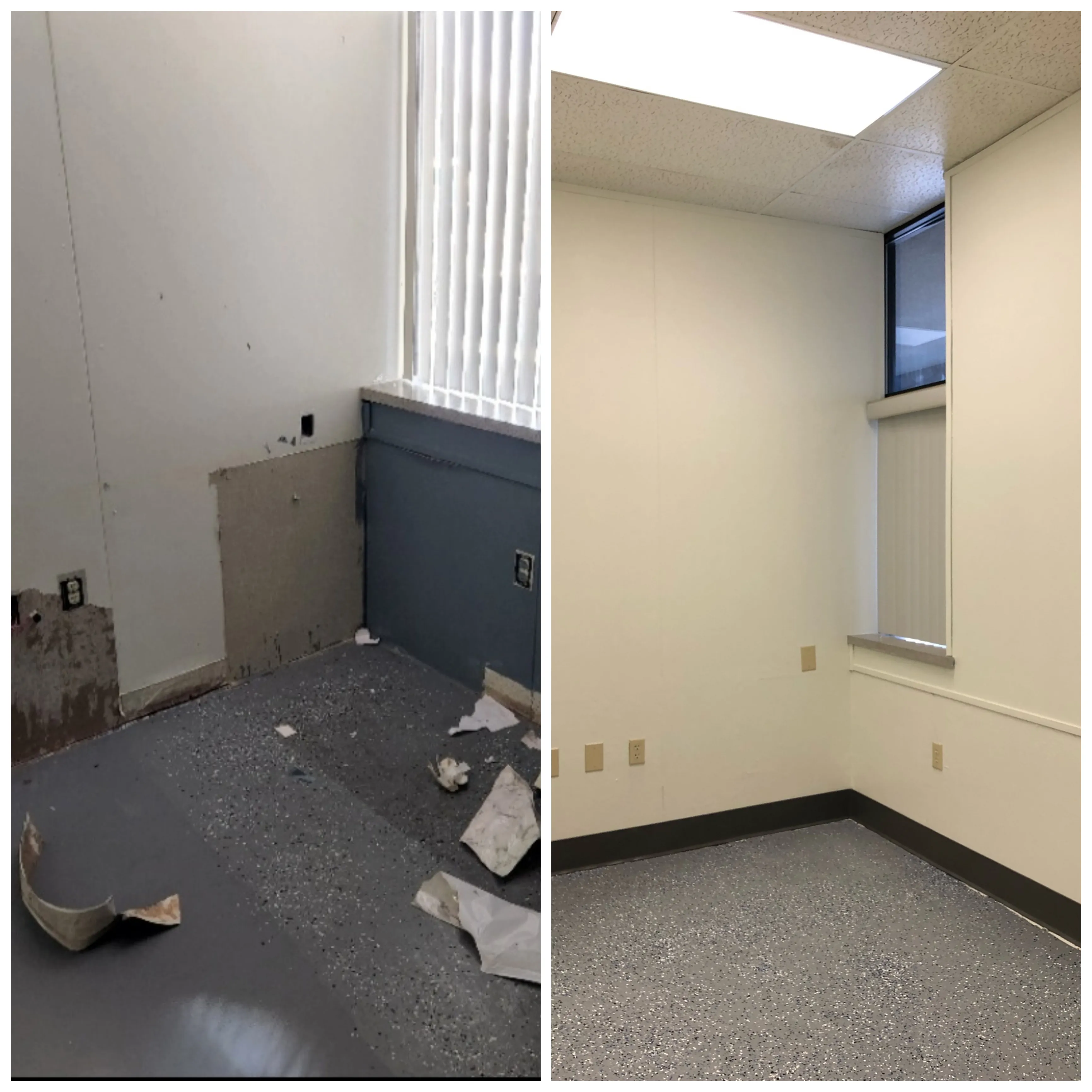 Commercial office water damage build-back before and after